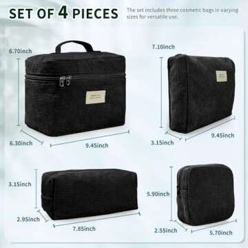 LVWNM Corduroy Makeup Bag Set - 4 Cute Travel Pouches