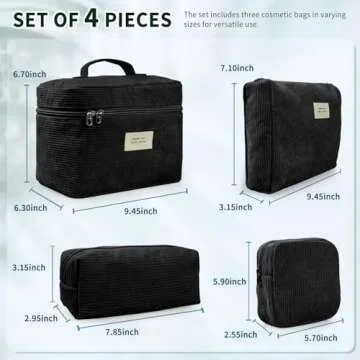 LVWNM Corduroy Makeup Bag Set - 4 Cute Travel Pouches