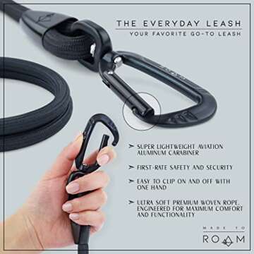 Made to ROAM Premium Everyday Leash - Ultra Soft Dog Leash with Aviation Aluminum Carabiner for Small, Medium, Large Dogs - Oregon Haze, 6ft (Rubber Coated Metal Clamps)