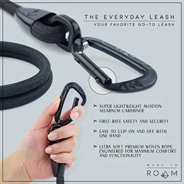 Made to ROAM Premium Everyday Leash - Ultra Soft Dog Leash with Aviation Aluminum Carabiner for Small, Medium, Large Dogs - Oregon Haze, 6ft (Rubber Coated Metal Clamps)