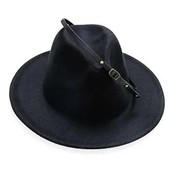 Girls Felt-Fedora-Hat Classic Wide Brim Belt-Buckle Panama Hat for Kids 7-15 Years (Black, 6-12 Years)