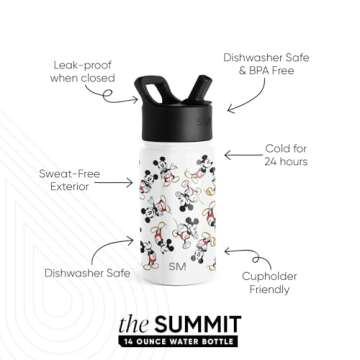 Simple Modern Disney Mickey Mouse Kids Water Bottle with Straw Lid | Reusable Insulated Stainless St...