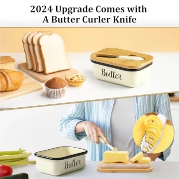 Unbreakable Speckled White Butter Dish with Lid and Knife