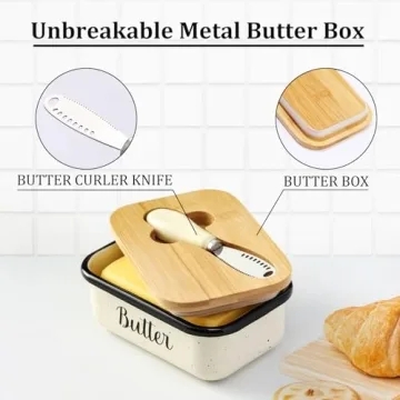 Unbreakable Speckled White Butter Dish with Lid and Knife