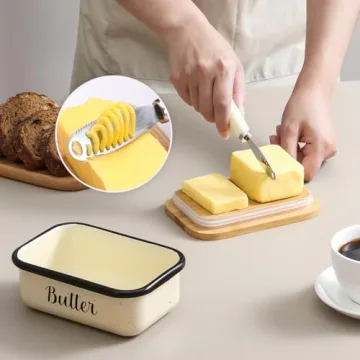 Unbreakable Speckled White Butter Dish with Lid and Knife