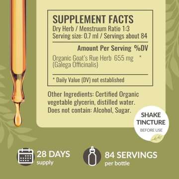 HERBAMAMA Goat's Rue Tincture - Vegan Galega Officinalis Extract for Lactation Support - Breastfeeding Support Drops - Non-GMO, Alcohol & Sugar-Free Goat's Rue Lactation Supplement, 28-Day Supply