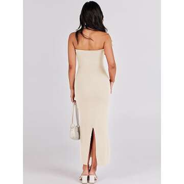 ANRABESS Womens Strapless Semi Formal Long Dress Sexy Summer Sleeveless Bodycon Cocktail Party Evening Date Sweater Dresses Apricot Medium