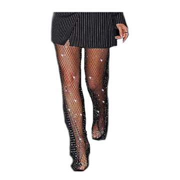 Yokawe Mesh Crystal Fishnet Pants Black Sparkly Rhinestone Body Chain See Through Bottoms Bikini Nig...