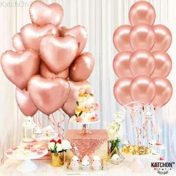 KatchOn, Big Rose Gold Heart Balloon - 18 Inch, Pack of 20 | Blush Pink Heart Balloons, i Love You Decorations | Hearts Shaped Balloons, Happy Anniversary Decorations | Wedding Shower Decorations