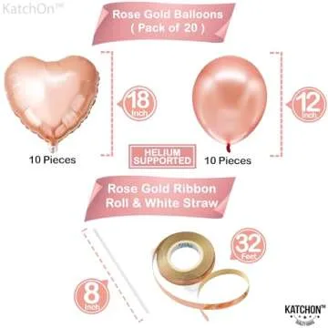 KatchOn, Big Rose Gold Heart Balloon - 18 Inch, Pack of 20 | Blush Pink Heart Balloons, i Love You Decorations | Hearts Shaped Balloons, Happy Anniversary Decorations | Wedding Shower Decorations