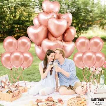 KatchOn, Big Rose Gold Heart Balloon - 18 Inch, Pack of 20 | Blush Pink Heart Balloons, i Love You Decorations | Hearts Shaped Balloons, Happy Anniversary Decorations | Wedding Shower Decorations