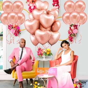 KatchOn, Big Rose Gold Heart Balloon - 18 Inch, Pack of 20 | Blush Pink Heart Balloons, i Love You Decorations | Hearts Shaped Balloons, Happy Anniversary Decorations | Wedding Shower Decorations