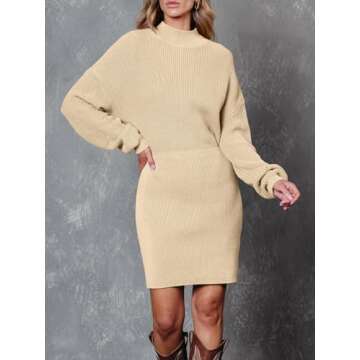 LILLUSORY Women's Fall Dress 2023 Cream Mock Neck Trendy Casual Long Sleeve Winter Sweater Dress Rib...