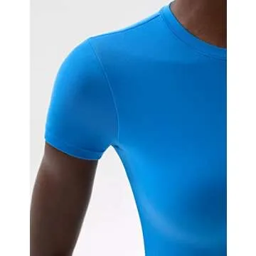 PUMIEY Bodysuit for Women Short Sleeve Blue Body Suits Blue Tops Women Fashion Clothing Shirt Pool Medium