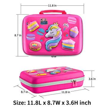 COO&KOO Unicorn Insulated Lunch Box Set with 3 Compartment Ice Pack Water Bottle Silicon Cap Spoon Salad Container Kid's School Supplies Ideal for Age 7-15