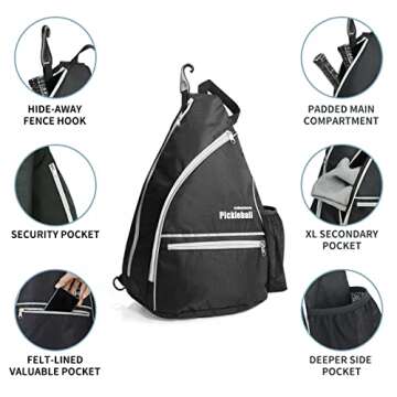 Pickleball Backpack with Hook, Safety Pocket & Holder