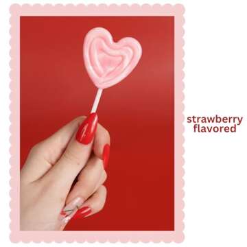 Pink Swirl Heart Lollipops, Individually Wrapped Suckers, Valentine's Day Candy, Strawberry Flavored, 24 Pieces