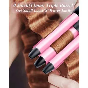 Mini Three Barrel Curling Iron, Small Curling Wand 1/2 Inch for Home and Travel, Ceramic Tourmaline Add Shine to Waves, Youuish Dual Voltage Hair Crimper, Pink