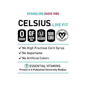 CELSIUS Sparkling Oasis Vibe, Functional Essential Energy Drink, 12 Fl Oz (Pack of 12)