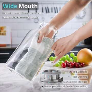 3 Liter 101 oz Glass Pitcher with Lid and Spout, Bivvclaz Glass Water Pitcher for Fridge, Glass Carafe for Hot/Cold Water, Iced Tea Pitcher, Large Pitcher for Coffee, Juice and Homemade Beverage