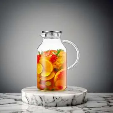 3 Liter 101 oz Glass Pitcher with Lid and Spout, Bivvclaz Glass Water Pitcher for Fridge, Glass Carafe for Hot/Cold Water, Iced Tea Pitcher, Large Pitcher for Coffee, Juice and Homemade Beverage