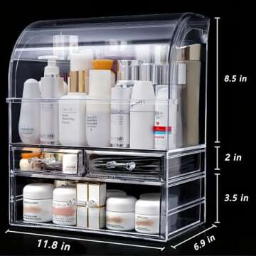 Large Acrylic Makeup Organizer With Lid - Dustproof & Waterproof Cosmetic Storage