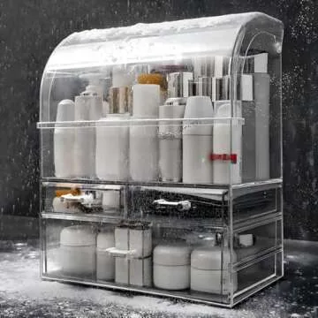 Large Acrylic Makeup Organizer with Lid for Women