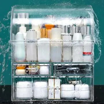 Large Acrylic Makeup Organizer with Lid for Women