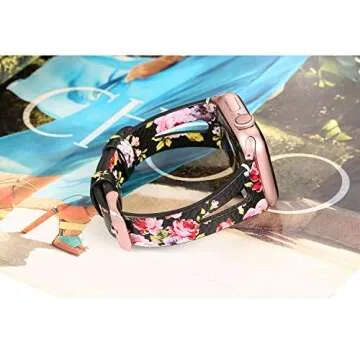 Stylish Secbolt Apple Watch Leather Band for Women, Floral Design