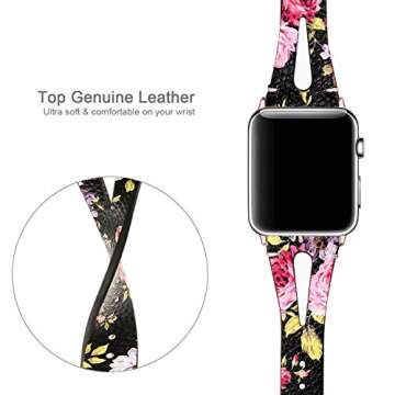 Stylish Secbolt Apple Watch Leather Band for Women, Floral Design