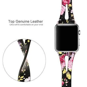 Stylish Secbolt Apple Watch Leather Band for Women, Floral Design