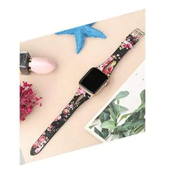 Stylish Secbolt Apple Watch Leather Band for Women, Floral Design