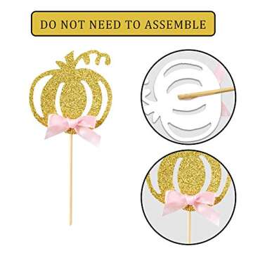 24pcs Pumpkin Gender Reveal Cupcake Toppers - Baby Shower Girl or Boy Party Decorations Supplies, Pumpkin Food Pick (Blue and Pink Bow)