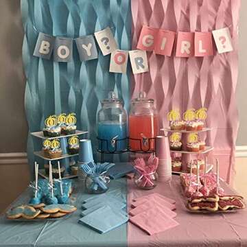 24pcs Pumpkin Gender Reveal Cupcake Toppers - Baby Shower Girl or Boy Party Decorations Supplies, Pumpkin Food Pick (Blue and Pink Bow)