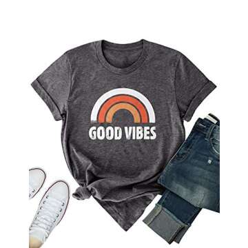 OUNAR Women Sunshine Vibes Graphic Tee Shirt | Casual Summer Top