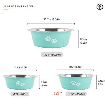 YUDANSI Dog Bowls 2 Pack Medium Large Dogs Feeding Bowls Food Water Bowls with Non-Slip Silicone Sole, Stainless Steel Dog Dishes Elevated Raised Pet Feeder(6.6 Cups)