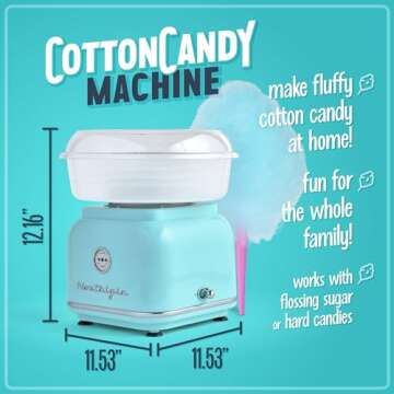 Nostalgia Classic Countertop Cotton Candy Machine, Manual, Retro Vintage Candy Maker Includes 2 Reus...