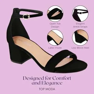 TOP Moda Darcie-1 Ankle Strap Dressy High Heel Sandal, Non-slip Sole, For Wedding, Party, Prom, Evening Wear, or Any Occasion, Sleek Style Block Heel Sandals, Black Nubuck, 7.5