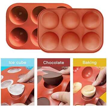 Chocolate Silicone Mold 6 Holes Semi Sphere Half Sphere Silicone Baking Molds for Christmas and Wedding Cake Decor Making Chocolate, Cake, Jelly, Dome Mousse (Chocolate, Medium-2PCS)