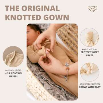 Wallaby Kids Extra Tall Knotted Baby Gown, Super Soft Viscose from Bamboo Newborn Sleeper for Baby Girl and Boy (Oatmeal, 0-3 months)