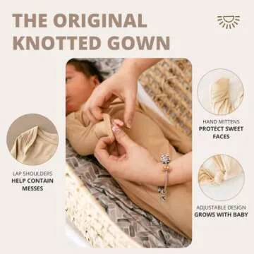 Wallaby Kids Extra Tall Knotted Baby Gown, Super Soft Viscose from Bamboo Newborn Sleeper for Baby Girl and Boy (Oatmeal, 0-3 months)