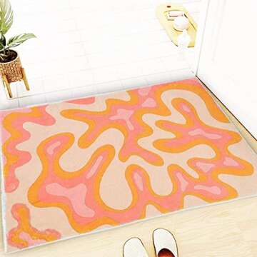 Abstract Pink Wavy Bathroom Rug 2x3 Faux Wool Area Rug Soft Non-Slip Bath Rugs Modern Geometric Bath...