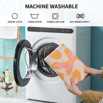 Abstract Pink Wavy Bathroom Rug 2x3 Faux Wool Area Rug Soft Non-Slip Bath Rugs Modern Geometric Bath Mat Cute Bathroom Rugs Machine Washable Floor Mat Carpet for Bedroom Bathroom Sink