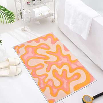 Abstract Pink Wavy Bathroom Rug 2x3 Faux Wool Area Rug Soft Non-Slip Bath Rugs Modern Geometric Bath Mat Cute Bathroom Rugs Machine Washable Floor Mat Carpet for Bedroom Bathroom Sink