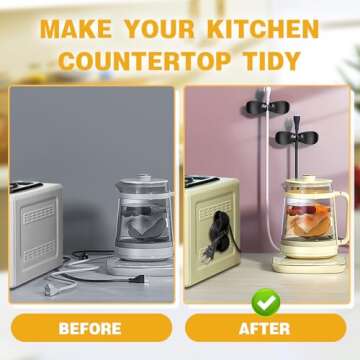 Akeva Cord Organizer for Kitchen Appliances, 4 Pack Black Appliance Cord Organizer, Command Hooks, C...