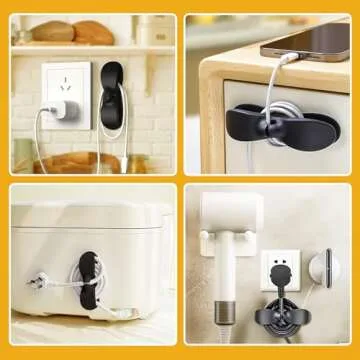 Akeva Cord Organizer for Kitchen Appliances, 4 Pack Black Appliance Cord Organizer, Command Hooks, Cord Wrapper, Cord Keeper, Cord Holder Stick On Kitchenaid Mixer, Instant Pot, Pressure Cooker