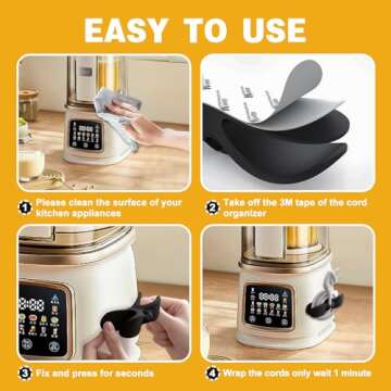 Akeva Cord Organizer for Kitchen Appliances, 4 Pack Black Appliance Cord Organizer, Command Hooks, Cord Wrapper, Cord Keeper, Cord Holder Stick On Kitchenaid Mixer, Instant Pot, Pressure Cooker