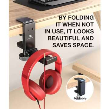 APPHOME Headphone Hook Desk, Headphones Stand Under Table Foldable Headset Holder Clamp Hanger Mount...