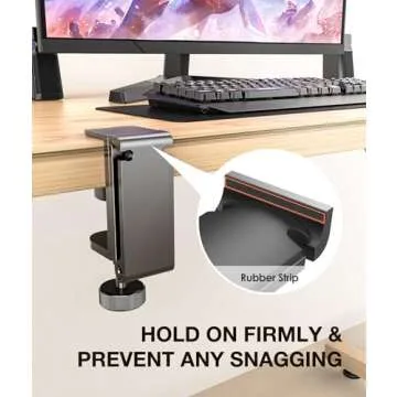 APPHOME Headphone Hook Desk, Headphones Stand Under Table Foldable Headset Holder Clamp Hanger Mount, Built in Cable Clip Organizer for PC Gaming, Office, Backpack Bag Purse Hanging