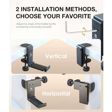 APPHOME Headphone Hook Desk, Headphones Stand Under Table Foldable Headset Holder Clamp Hanger Mount, Built in Cable Clip Organizer for PC Gaming, Office, Backpack Bag Purse Hanging